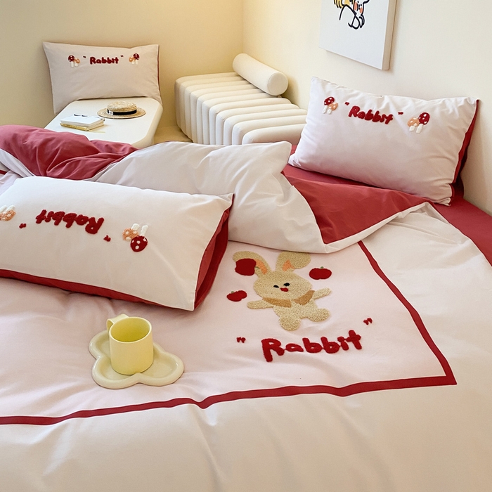 91家纺网 家纺一手货源 找家纺 宜家坊 2024全棉磨毛大版印加绣四件套【提供买家秀】 杂耍兔