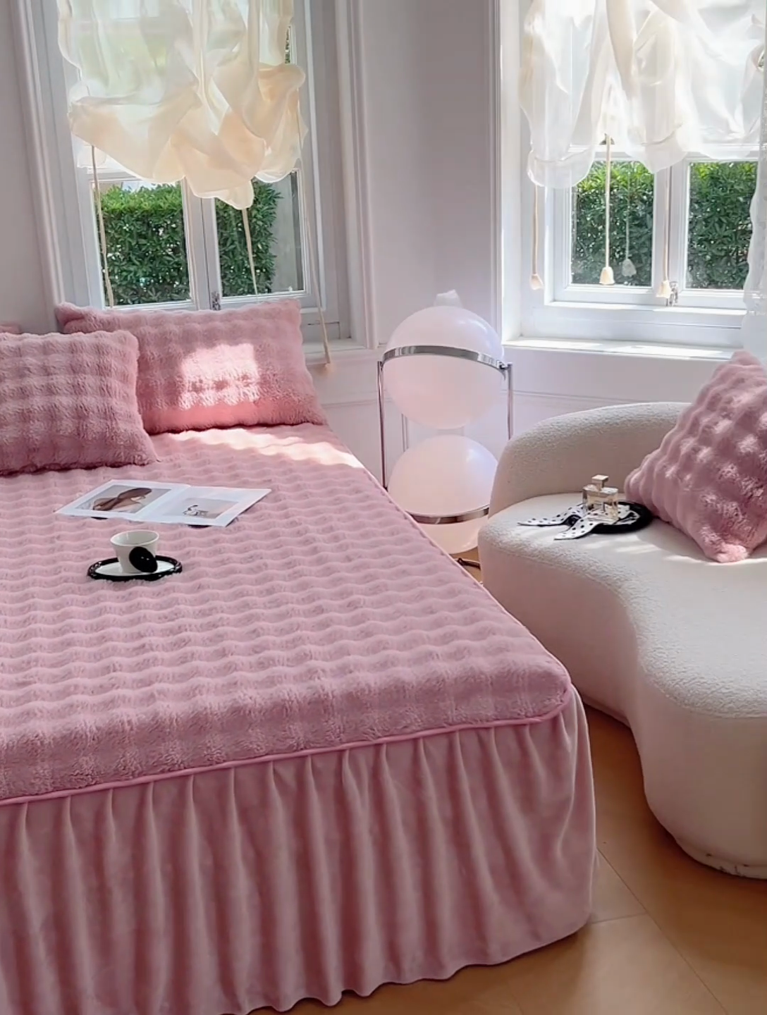 91家纺网 家纺一手货源 找家纺 梦舒羽 2025新款兔毛绒床裙水晶绒床垫保护罩牛奶绒床垫床单罩 云梦粉