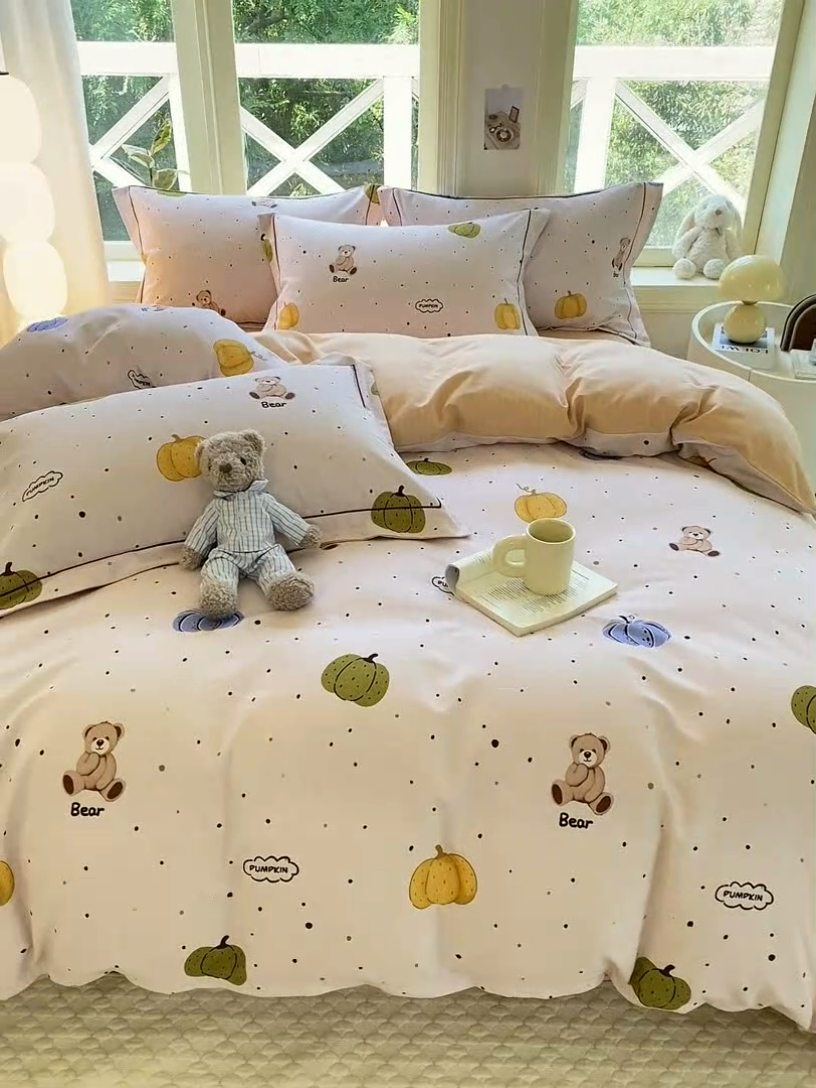 91家纺网 家纺一手货源 找家纺 宜家坊 2024全棉ins风小清新加厚磨毛【提供质检报告】 南瓜熊