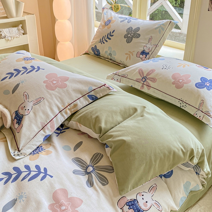 91家纺网 家纺一手货源 找家纺 宜家坊 2024全棉ins风小清新加厚磨毛【提供质检报告】 花中兔