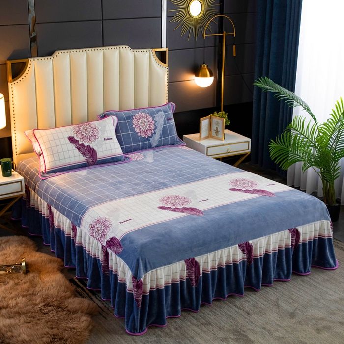 91家纺网 家纺一手货源 找家纺 代芙家纺 7斤重牛奶绒金貂四件套抗静电法莱绒珊瑚绒床裙 似水流年