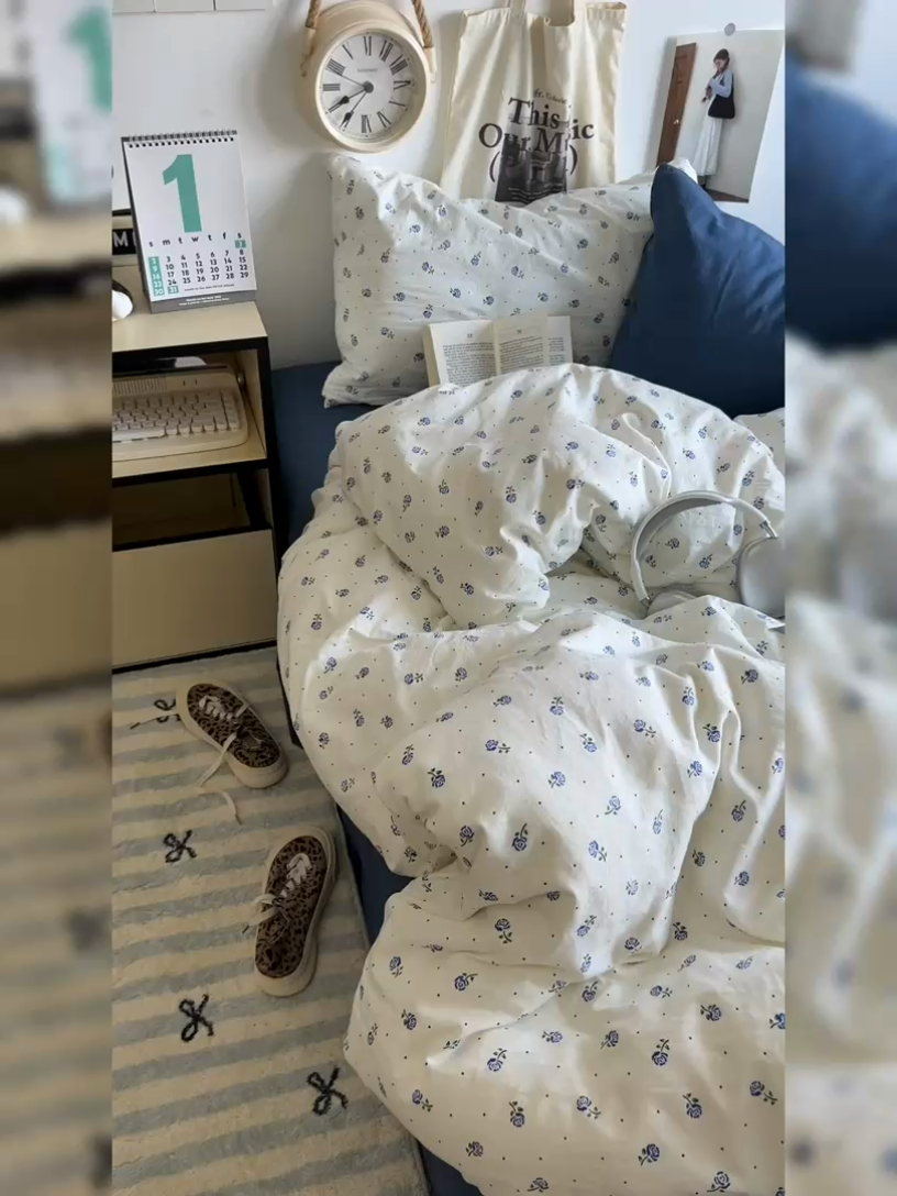 91家纺网 家纺一手货源 找家纺 原素 2024学生季专属A类水洗棉印花四件套 小小苍兰