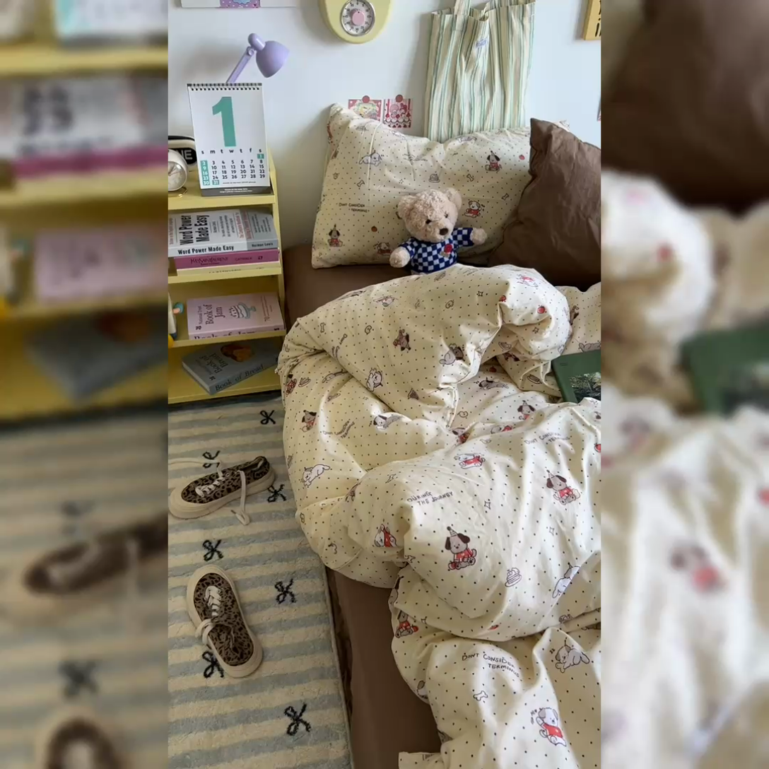 91家纺网 家纺一手货源 找家纺 原素 2024学生季专属A类水洗棉印花四件套 魔法师小狗