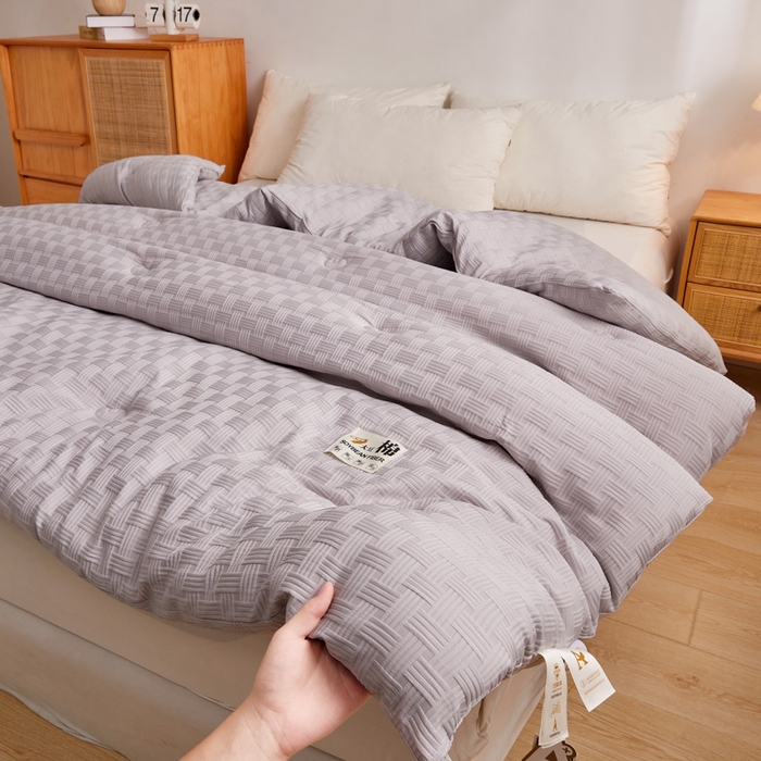 91家纺网 家纺一手货源 找家纺 米米儿家纺 2024新款A类华夫格针织提花大豆被 灰色