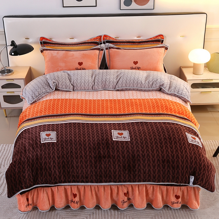 91家纺网 家纺一手货源 找家纺 代芙家纺 7斤重牛奶绒金貂四件套抗静电法莱绒珊瑚绒床裙 简约