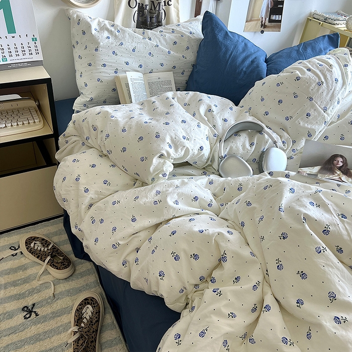 91家纺网 家纺一手货源 找家纺 原素 2024学生季专属A类水洗棉印花四件套 小小苍兰