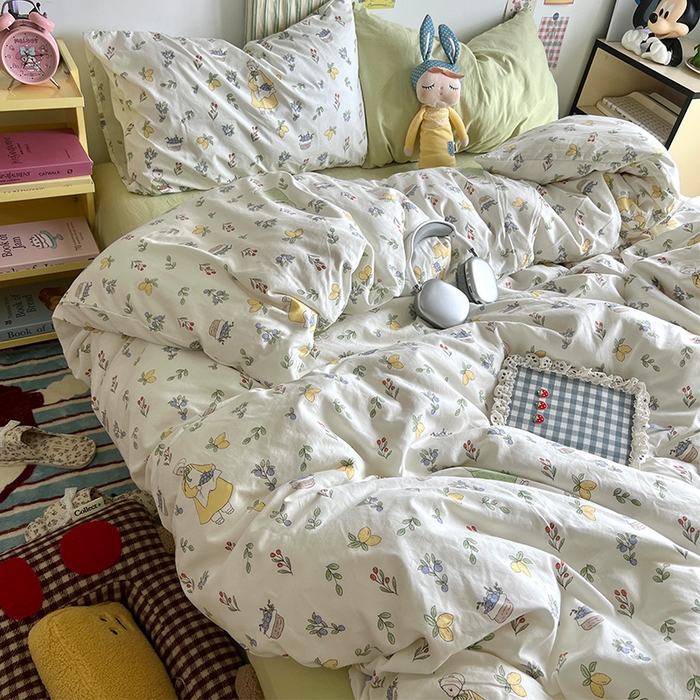 91家纺网 家纺一手货源 找家纺 原素 2024学生季专属A类水洗棉印花四件套 田园姑娘