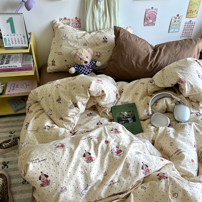 91家纺网 家纺一手货源 找家纺 原素 2024学生季专属A类水洗棉印花四件套 魔法师小狗