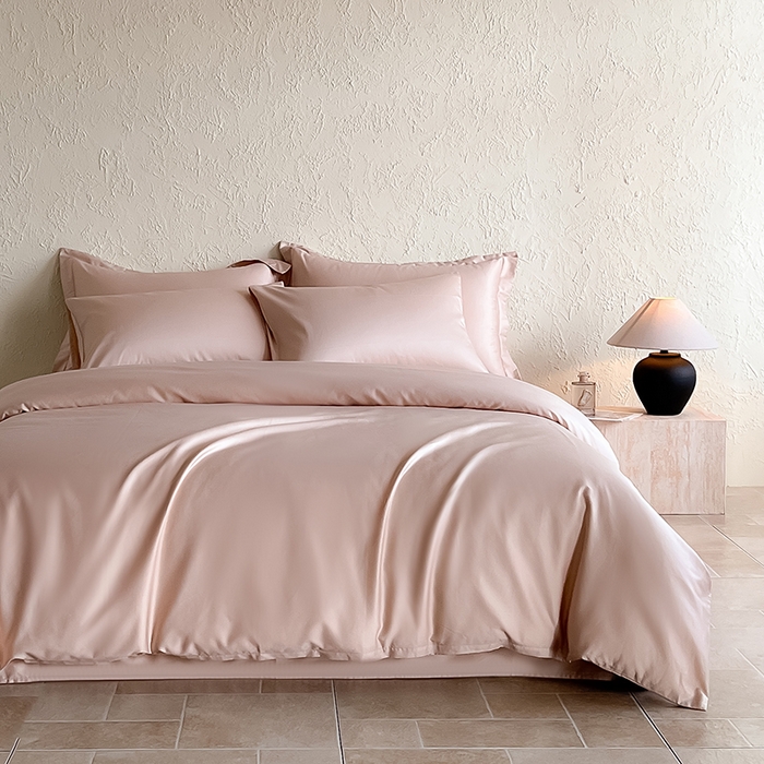 91家纺网 家纺一手货源 找家纺 Mr.pig猪先生水洗棉 2024新品A类100全棉高支高密贡缎新疆长绒棉四件套纯棉床单被套学生宿舍三件套枕套床笠床上用品 白桃茶粉