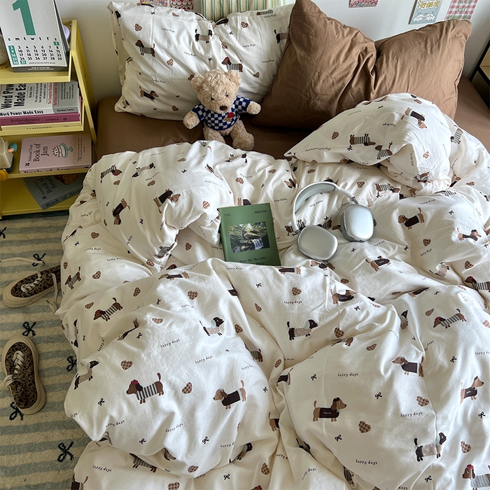 91家纺网 家纺一手货源 找家纺 原素 2024学生季专属A类水洗棉印花四件套 小狗总动员