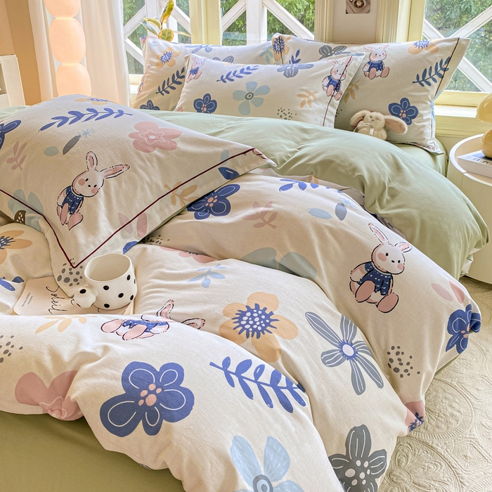 91家纺网 家纺一手货源 找家纺 宜家坊 2024全棉ins风小清新加厚磨毛【提供质检报告】 花中兔