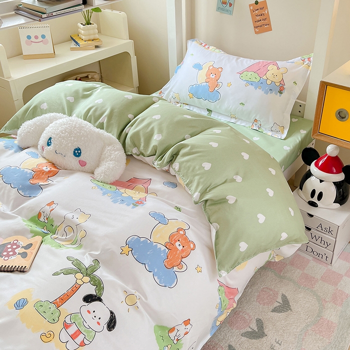 91家纺网 家纺一手货源 找家纺 卡斯诺家纺馆 2025新款芦荟棉宿舍床上下铺三件套 童话乐园