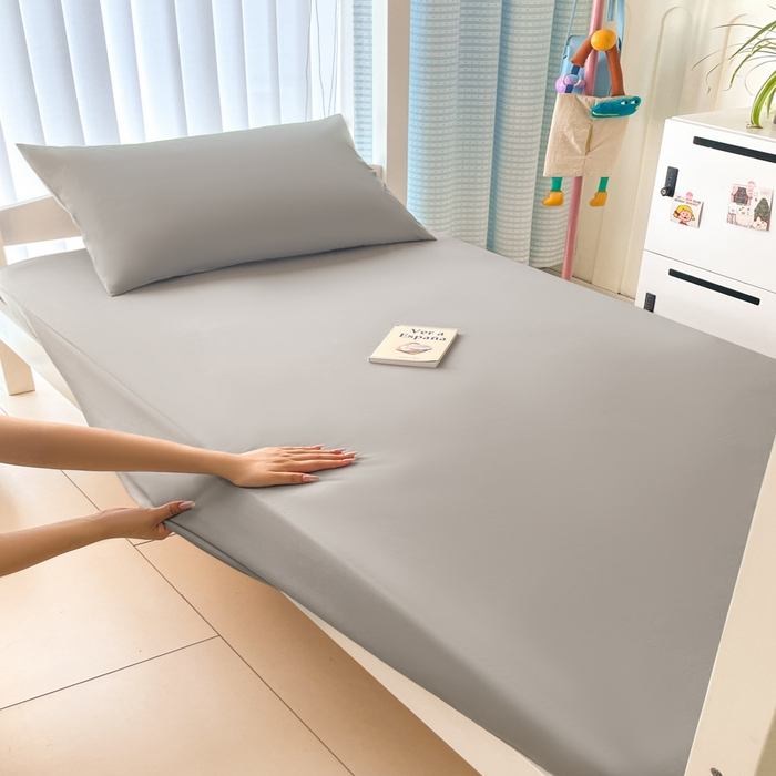 91家纺网 家纺一手货源 找家纺 老帅的工厂店 2025新款亲肤磨毛防水纯色学生床笠-小床图 灰色