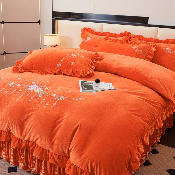 91家纺网 家纺一手货源 找家纺 2024秋冬新款茉含宝宝绒公主风四件套 美人橙-