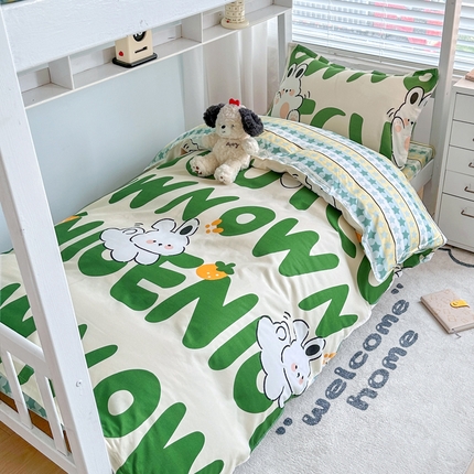 91家纺网 家纺一手货源 找家纺 卡斯诺家纺馆 2025新款芦荟棉宿舍床上下铺三件套 字母兔