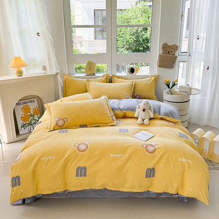 91家纺网 家纺一手货源 找家纺 （总）韩后家纺 2025新款全棉AB版磨毛印花四件套