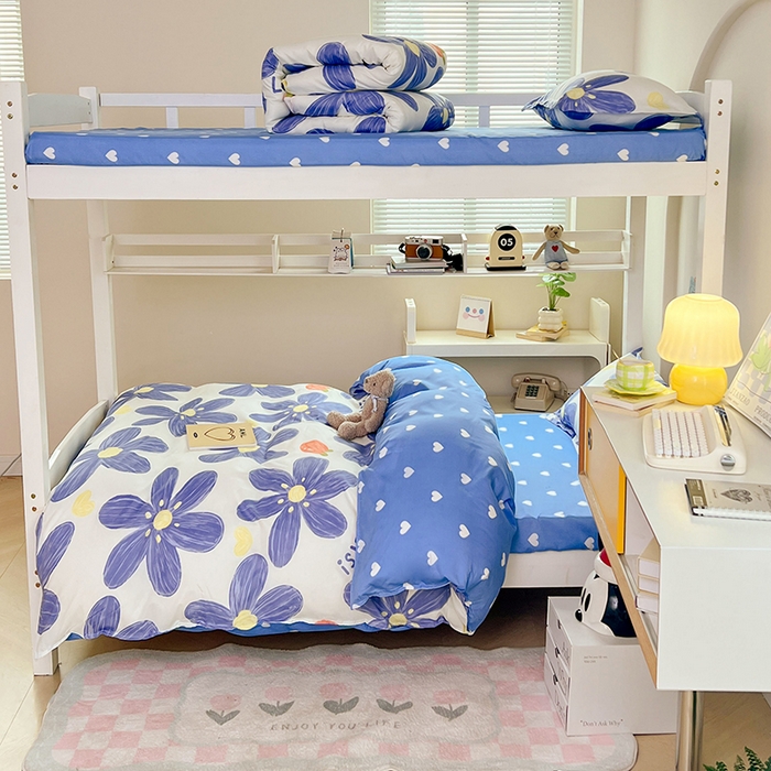 91家纺网 家纺一手货源 找家纺 卡斯诺家纺馆 2025新款芦荟棉宿舍床上下铺三件套 唯美