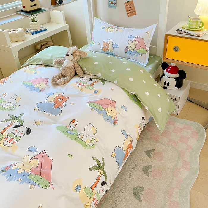 91家纺网 家纺一手货源 找家纺 卡斯诺家纺馆 2025新款芦荟棉宿舍床上下铺三件套 童话乐园