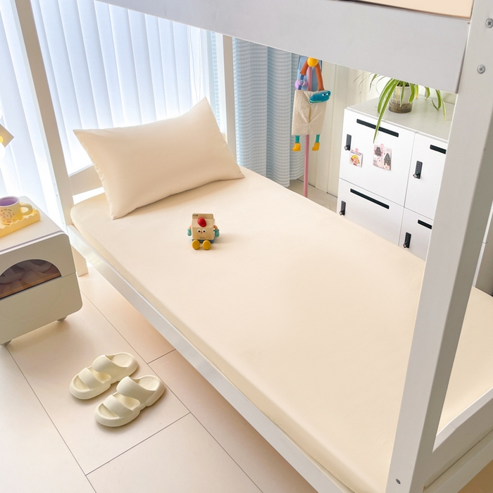 91家纺网 家纺一手货源 找家纺 老帅的工厂店 2025新款亲肤磨毛防水纯色学生床笠-小床图 本色