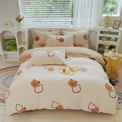 锦罗绣 2024新款A类高克重牛奶绒印花四件套 熊宝