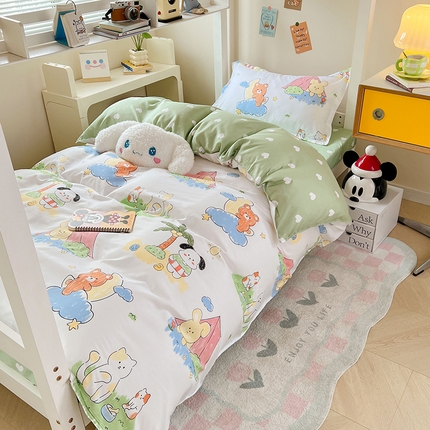 91家纺网 家纺一手货源 找家纺 卡斯诺家纺馆 2025新款芦荟棉宿舍床上下铺三件套 童话乐园