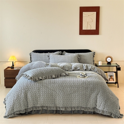 91家纺网 家纺一手货源 找家纺 （总）2024秋冬新款韩版兔毛拼接四件套