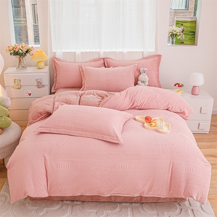 锦罗绣 2024新款全消光230克牛奶绒烂花绒提花四件套 mu-粉