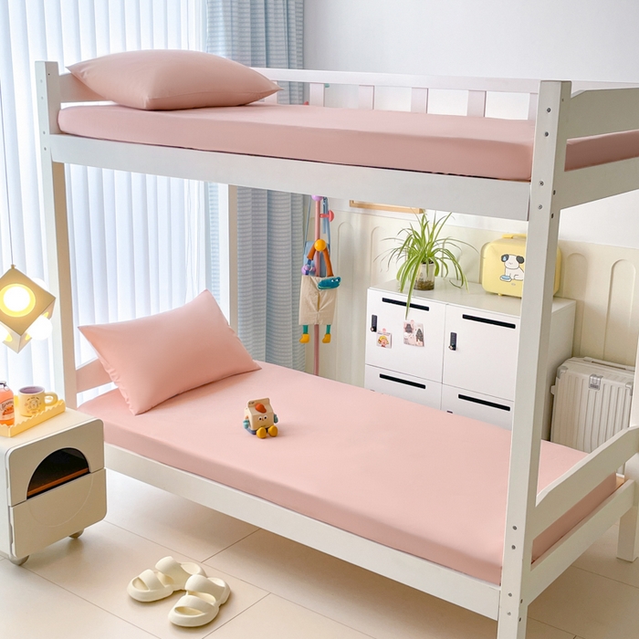 91家纺网 家纺一手货源 找家纺 老帅的工厂店 2025新款亲肤磨毛防水纯色学生床笠-小床图 蜜粉