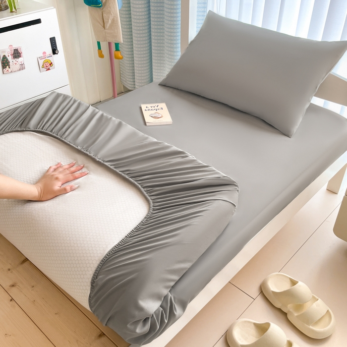 91家纺网 家纺一手货源 找家纺 老帅的工厂店 2025新款亲肤磨毛防水纯色学生床笠-小床图 灰色