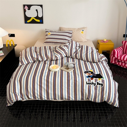 91家纺网 家纺一手货源 找家纺 珺柔家纺 2024新款全棉印加毛巾绣四件套 幸运小狗