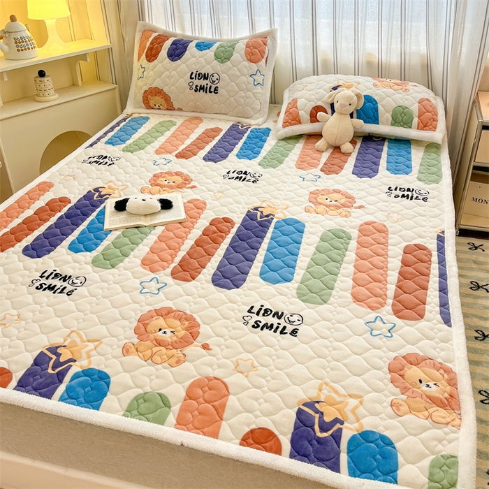 91家纺网 家纺一手货源 找家纺 启程家纺 2024新款A类印花牛奶绒床垫加厚绒保暖床护垫 狮子棒冰