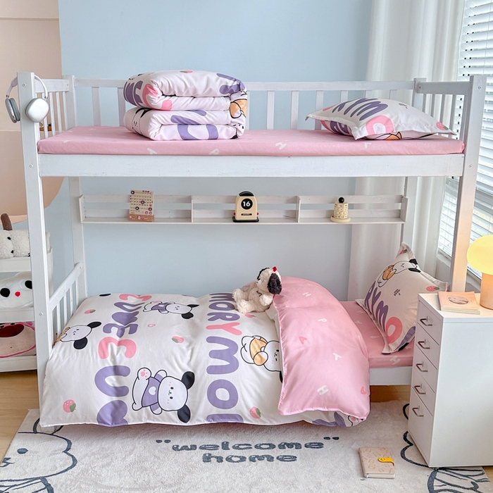 91家纺网 家纺一手货源 找家纺 卡斯诺家纺馆 2025新款芦荟棉宿舍床上下铺三件套 甜心汪汪