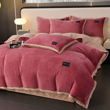 91家纺网 家纺一手货源 找家纺 （总）绒耀2025纯色加厚牛奶绒四件套轻奢款大包边素色直播爆款