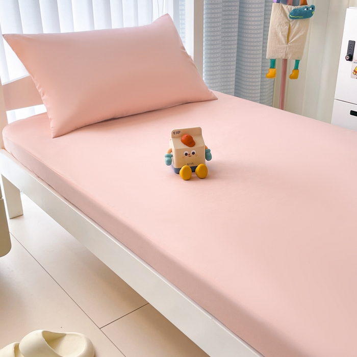 91家纺网 家纺一手货源 找家纺 老帅的工厂店 2025新款亲肤磨毛防水纯色学生床笠-小床图 蜜粉