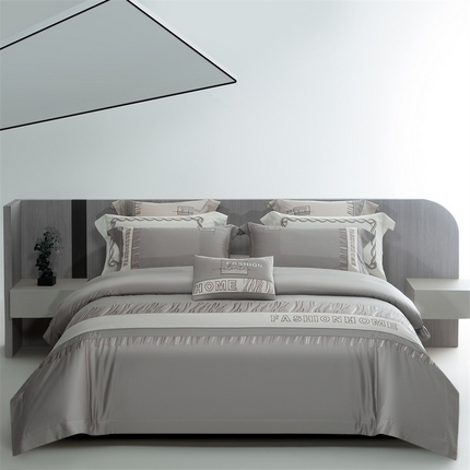 91家纺网 家纺一手货源 找家纺 2025新款长绒棉高端绣花四件套-奥罗卡 奥罗卡-绅士灰