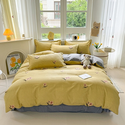 91家纺网 家纺一手货源 找家纺 （总）韩后家纺 2025新款全棉AB版磨毛印花四件套