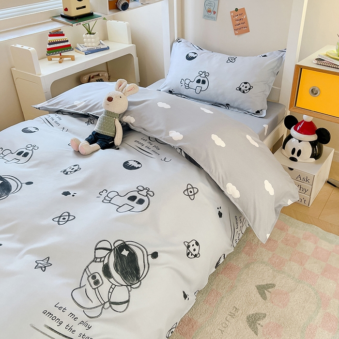 91家纺网 家纺一手货源 找家纺 卡斯诺家纺馆 2025新款芦荟棉宿舍床上下铺三件套 太空漫步