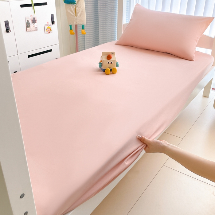 91家纺网 家纺一手货源 找家纺 老帅的工厂店 2025新款亲肤磨毛防水纯色学生床笠-小床图 蜜粉