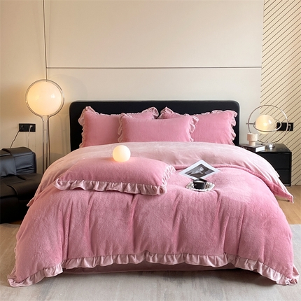 2024新款AB版兔毛绒韩版四件套 豆沙