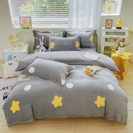 锦罗绣 2024新款A类高克重牛奶绒印花四件套 星星