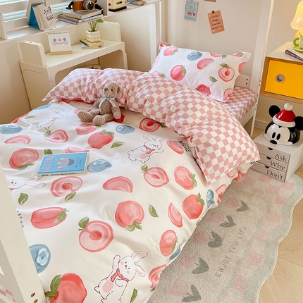 卡斯诺家纺馆 2025新款芦荟棉宿舍床上下铺三件套 甜蜜兔