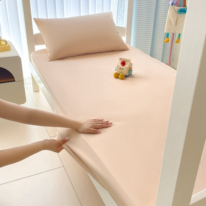 91家纺网 家纺一手货源 找家纺 老帅的工厂店 2025新款亲肤磨毛防水纯色学生床笠-小床图 杏色