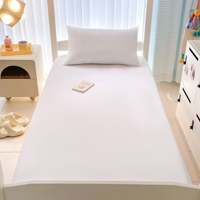 91家纺网 家纺一手货源 找家纺 老帅的工厂店 2025新款亲肤磨毛防水纯色学生床笠-小床图 白色