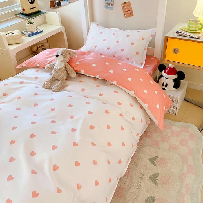 91家纺网 家纺一手货源 找家纺 卡斯诺家纺馆 2025新款芦荟棉宿舍床上下铺三件套 甜心-粉