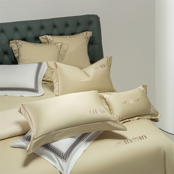 91家纺网 家纺一手货源 找家纺 2025新款AB版长绒棉高端绣花四件套-茜雅 茜雅-油果绿