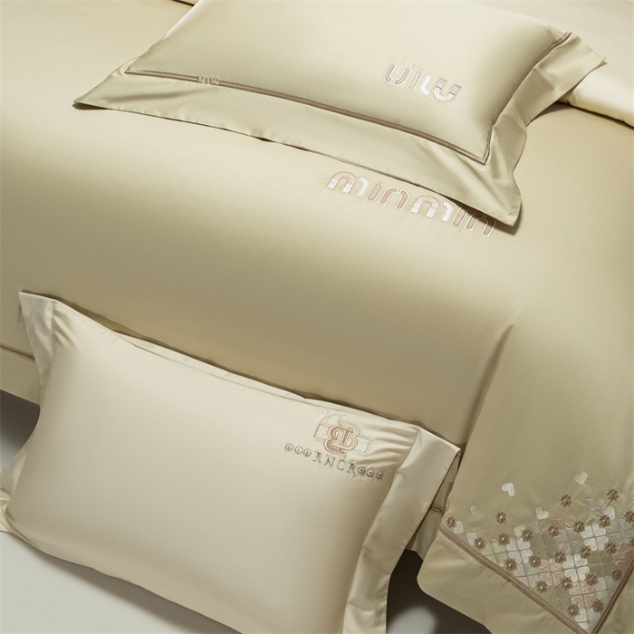 91家纺网 家纺一手货源 找家纺 2025新款AB版长绒棉高端绣花四件套-茜雅 茜雅-油果绿