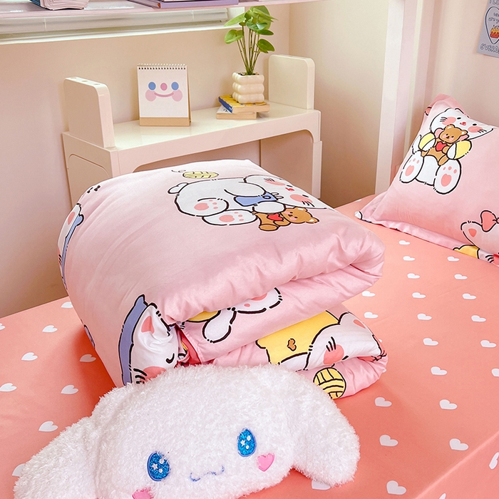 91家纺网 家纺一手货源 找家纺 卡斯诺家纺馆 2025新款芦荟棉宿舍床上下铺三件套 顽皮猫咪