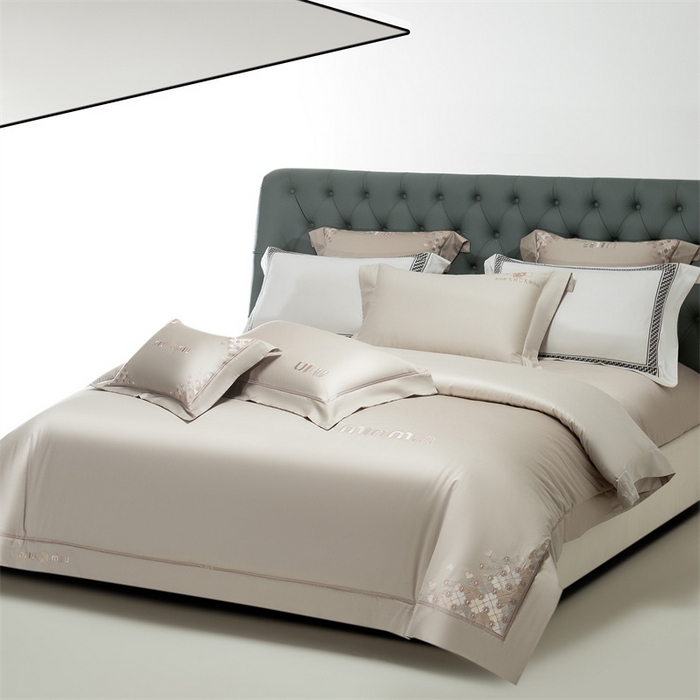 91家纺网 家纺一手货源 找家纺 2025新款AB版长绒棉高端绣花四件套-茜雅 茜雅-香槟金