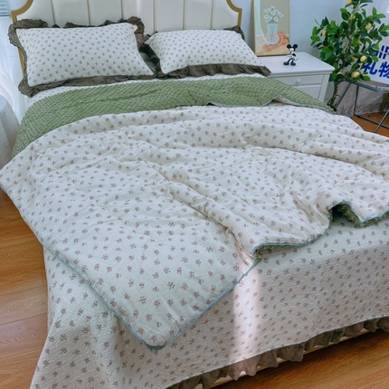 91家纺网 家纺一手货源 找家纺 （总）2024新款嵌条款春秋高温砂洗法式棉花床盖三件套