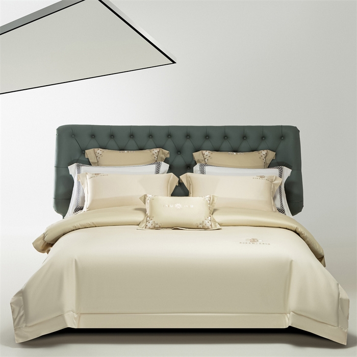 91家纺网 家纺一手货源 找家纺 2025新款AB版长绒棉高端绣花四件套-茜雅 茜雅-油果绿